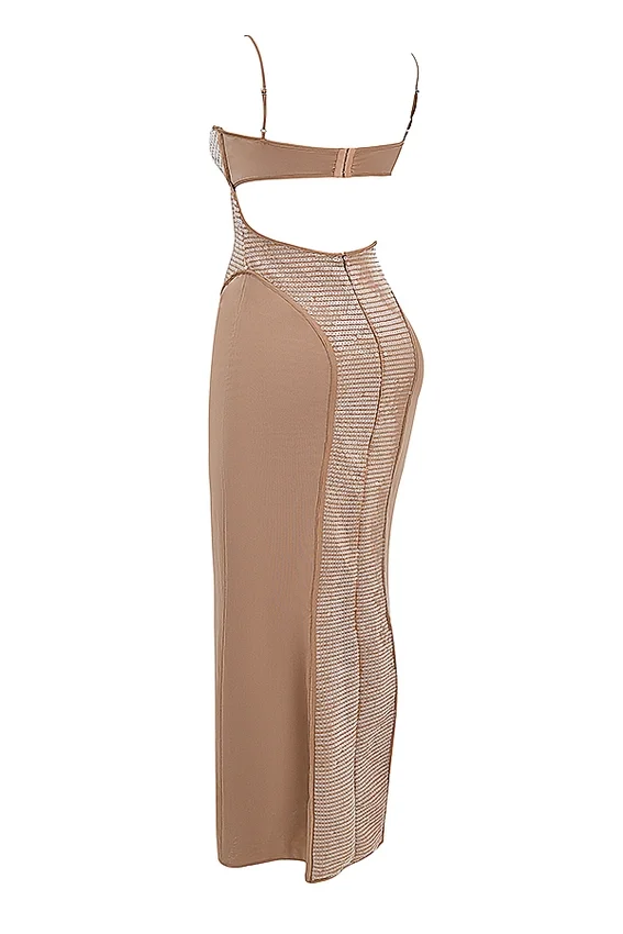 Bonita Cafe Au Lait Sequin Maxi Dress Bonita Cafe Au Lait Sequin Maxi Dress