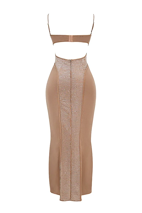Bonita Cafe Au Lait Sequin Maxi Dress Bonita Cafe Au Lait Sequin Maxi Dress