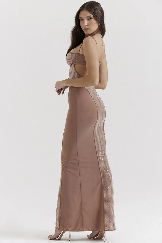Bonita Cafe Au Lait Sequin Maxi Dress Bonita Cafe Au Lait Sequin Maxi Dress