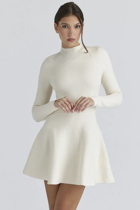 Bonnie Cream Merino Wool Skater Mini Dress Bonnie Cream Merino Wool Skater Mini Dress