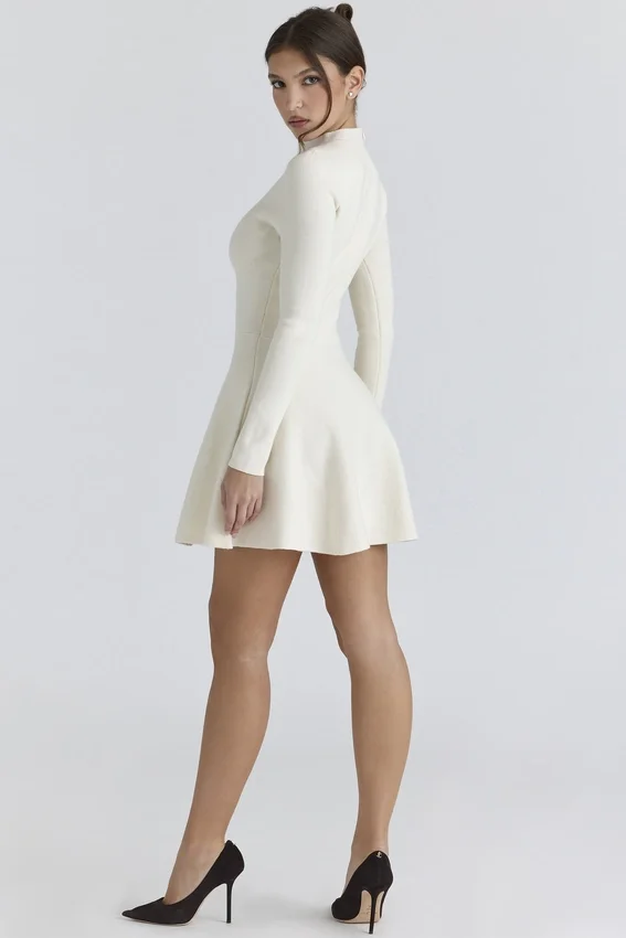 Bonnie Cream Merino Wool Skater Mini Dress Bonnie Cream Merino Wool Skater Mini Dress