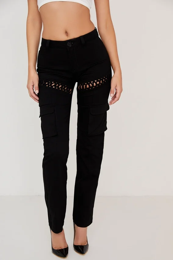 Breanna Black Lace Up Cargo Trousers Breanna Black Lace Up Cargo Trousers