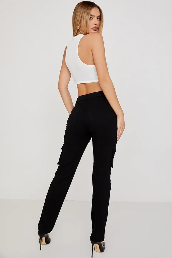 Breanna Black Lace Up Cargo Trousers Breanna Black Lace Up Cargo Trousers