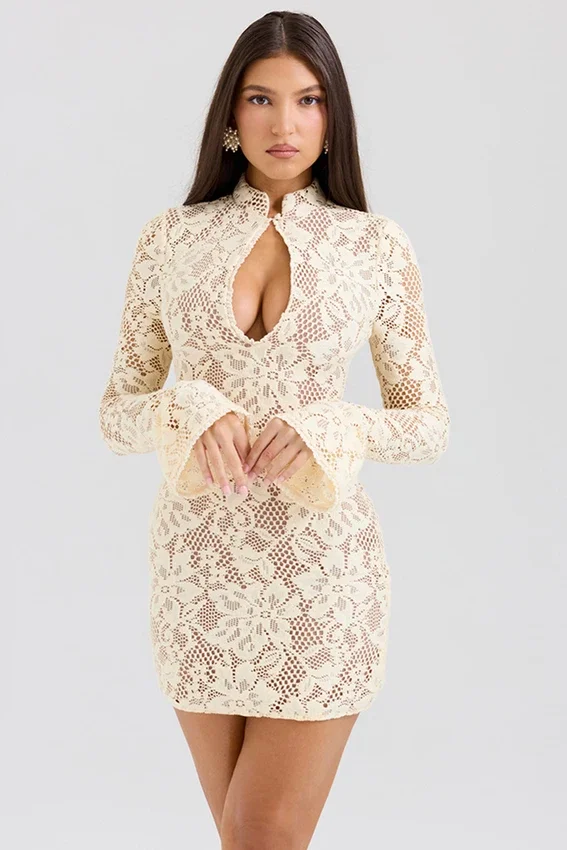 Brianna Buttermilk Keyhole Lace Mini Dress Brianna Buttermilk Keyhole Lace Mini Dress