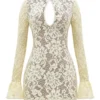 Brianna Buttermilk Keyhole Lace Mini Dress Brianna Buttermilk Keyhole Lace Mini Dress
