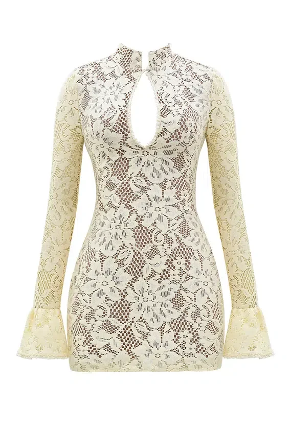 Brianna Buttermilk Keyhole Lace Mini Dress Brianna Buttermilk Keyhole Lace Mini Dress