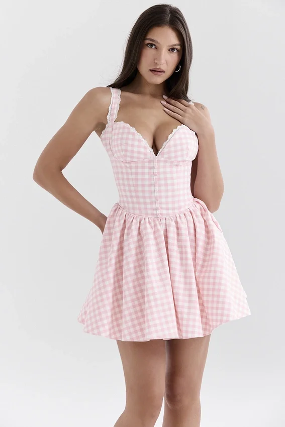 Brigitte Strawberry Shortcake Gingham Corset Mini Dress Brigitte Strawberry Shortcake Gingham Corset Mini Dress