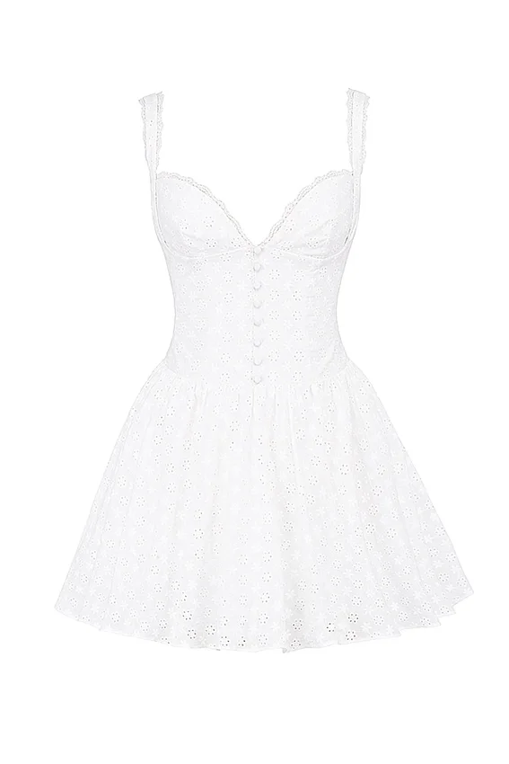 Brigitte White Cotton Broderie Anglais Corset Mini Dress Brigitte White Cotton Broderie Anglais Corset Mini Dress