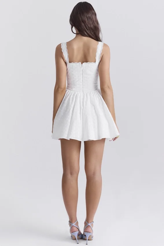 Brigitte White Cotton Broderie Anglais Corset Mini Dress Brigitte White Cotton Broderie Anglais Corset Mini Dress
