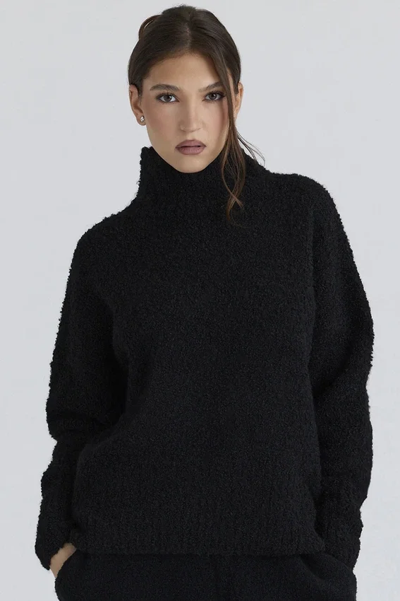 Brooklyn Black Wool Boucle Knit Sweater Brooklyn Black Wool Boucle Knit Sweater