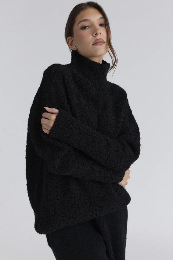 Brooklyn Black Wool Boucle Knit Sweater Brooklyn Black Wool Boucle Knit Sweater