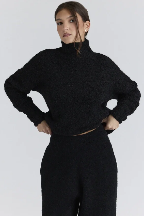 Brooklyn Black Wool Boucle Knit Sweater Brooklyn Black Wool Boucle Knit Sweater
