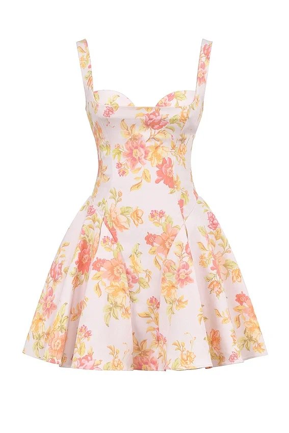 Bunny Peach Poppy Print Twill Mini Dress Bunny Peach Poppy Print Twill Mini Dress
