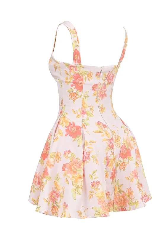 Bunny Peach Poppy Print Twill Mini Dress Bunny Peach Poppy Print Twill Mini Dress