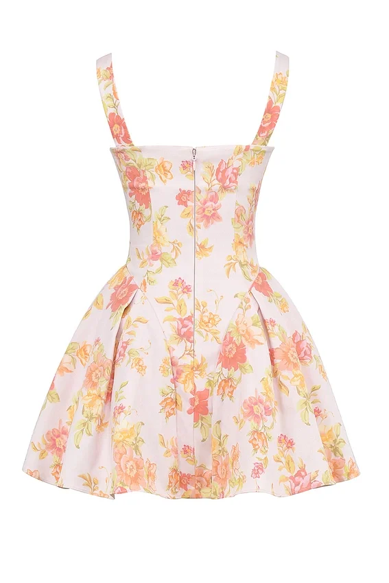 Bunny Peach Poppy Print Twill Mini Dress Bunny Peach Poppy Print Twill Mini Dress