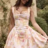Bunny Peach Poppy Print Twill Mini Dress Bunny Peach Poppy Print Twill Mini Dress