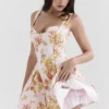 Bunny Peach Poppy Print Twill Mini Dress Bunny Peach Poppy Print Twill Mini Dress