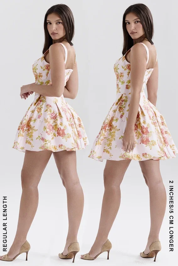 Bunny Peach Poppy Print Twill Mini Dress Bunny Peach Poppy Print Twill Mini Dress