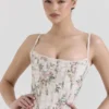 Cadie Cream Floral Cotton Corset Top