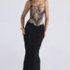 Cadie Gold Leopard Print Satin Corset Top