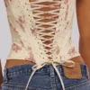 Cadie Ivory Vintage Rose Print Cotton Corset Top Cadie Ivory Vintage Rose Print Cotton Corset Top