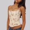 Cadie Ivory Vintage Rose Print Cotton Corset Top Cadie Ivory Vintage Rose Print Cotton Corset Top