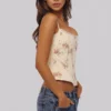 Cadie Ivory Vintage Rose Print Cotton Corset Top Cadie Ivory Vintage Rose Print Cotton Corset Top