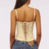 Cadie Lemon Floral Print Cotton Waist Cinch Corset Top Cadie Lemon Floral Print Cotton Waist Cinch Corset Top