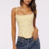 Cadie Lemon Floral Print Cotton Waist Cinch Corset Top Cadie Lemon Floral Print Cotton Waist Cinch Corset Top