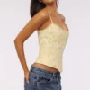 Cadie Lemon Floral Print Cotton Waist Cinch Corset Top Cadie Lemon Floral Print Cotton Waist Cinch Corset Top