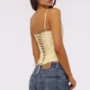 Cadie Lemon Floral Print Cotton Waist Cinch Corset Top Cadie Lemon Floral Print Cotton Waist Cinch Corset Top