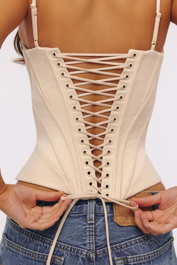 Cadie Vintage Ivory Satin Corset Top