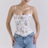 Cadie White Floral Ribbon Print Cotton Corset Top Cadie White Floral Ribbon Print Cotton Corset Top