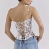 Cadie White Floral Ribbon Print Cotton Corset Top Cadie White Floral Ribbon Print Cotton Corset Top