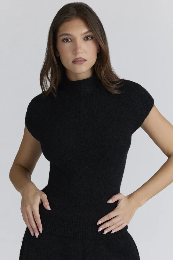 Caia Black Wool Boucle Knit Top Caia Black Wool Boucle Knit Top
