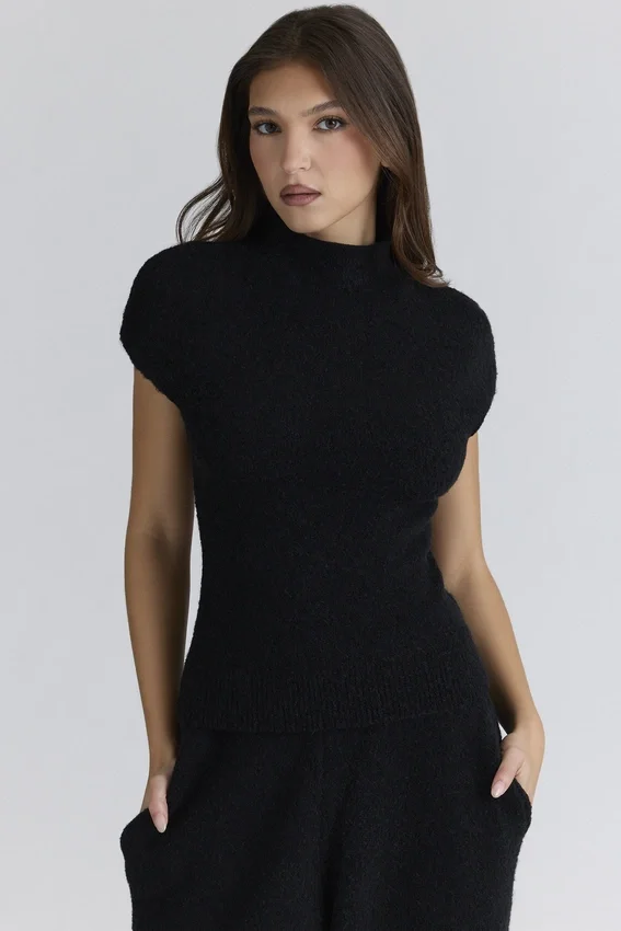 Caia Black Wool Boucle Knit Top Caia Black Wool Boucle Knit Top