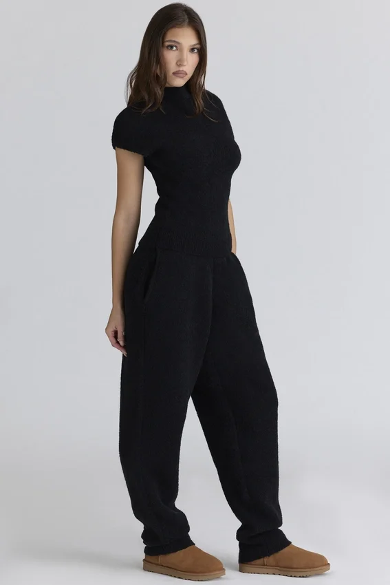 Caia Black Wool Boucle Knit Top Caia Black Wool Boucle Knit Top