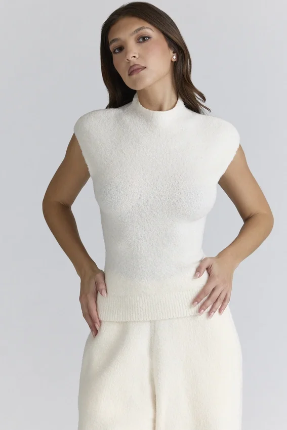 Caia Ivory Wool Boucle Knit Top Caia Ivory Wool Boucle Knit Top