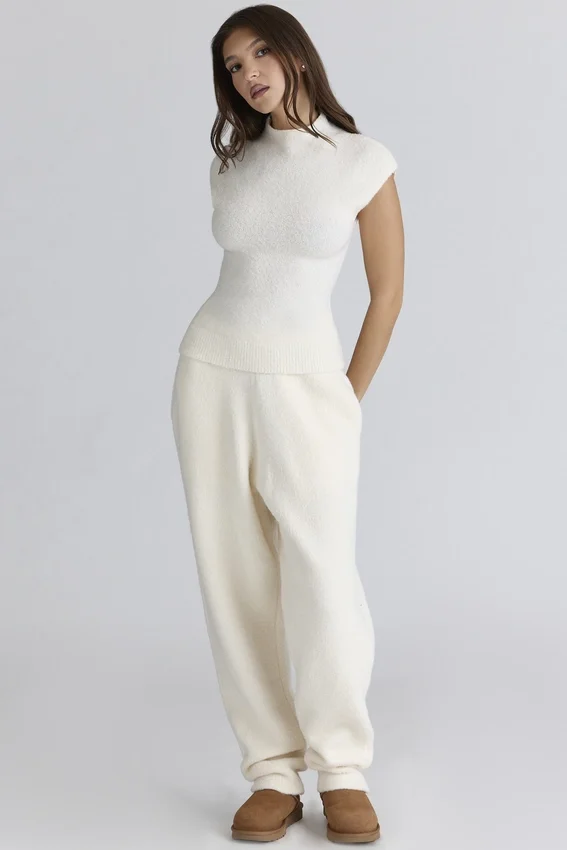 Caia Ivory Wool Boucle Knit Top Caia Ivory Wool Boucle Knit Top