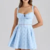Calia Blue Floral Print Stretch Cotton Mini Dress Calia Blue Floral Print Stretch Cotton Mini Dress