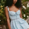 Calia Blue Floral Print Stretch Cotton Mini Dress Calia Blue Floral Print Stretch Cotton Mini Dress