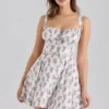 Calia Cream Rose Print Stretch Cotton Mini Dress Calia Cream Rose Print Stretch Cotton Mini Dress