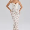 Calista Cream Rose Print Mesh Maxi Dress Calista Cream Rose Print Mesh Maxi Dress