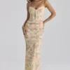 Calista Peach Floral Print Mesh Maxi Dress Calista Peach Floral Print Mesh Maxi Dress