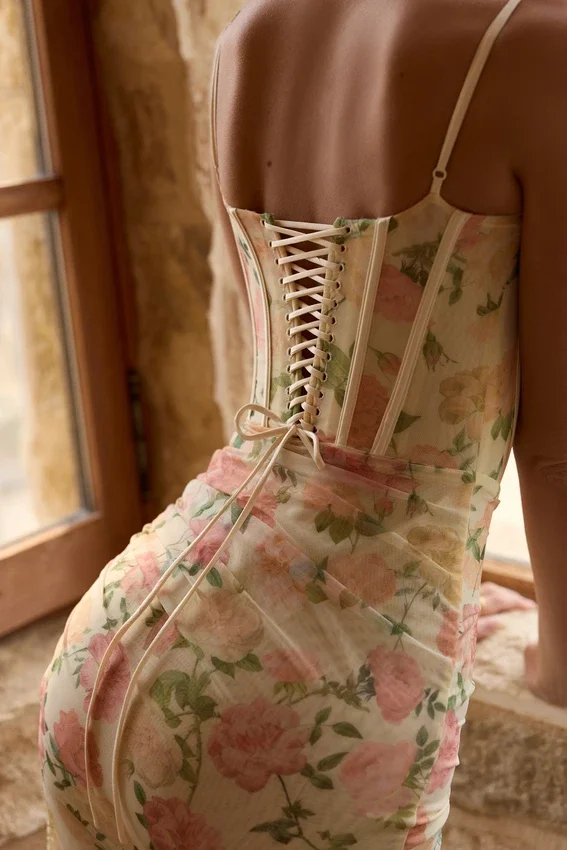 Calista Peach Floral Print Mesh Maxi Dress Calista Peach Floral Print Mesh Maxi Dress