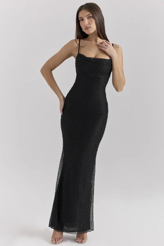 Calla Black Pearl Embellished Maxi Dress Calla Black Pearl Embellished Maxi Dress
