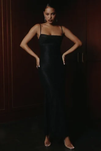 Calla Black Pearl Embellished Maxi Dress