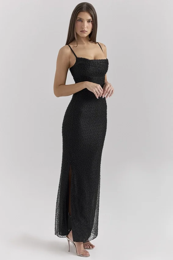 Calla Black Pearl Embellished Maxi Dress Calla Black Pearl Embellished Maxi Dress