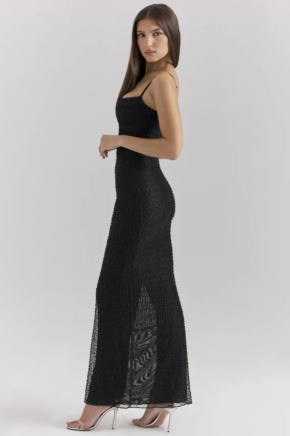 Calla Black Pearl Embellished Maxi Dress Calla Black Pearl Embellished Maxi Dress