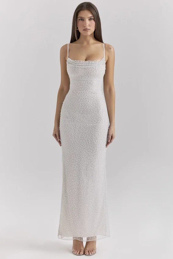 Calla Silver Pearl Embellished Maxi Dress Calla Silver Pearl Embellished Maxi Dress